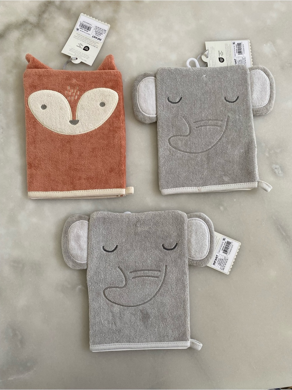 New! Cloud island animal wash cloth set of 3